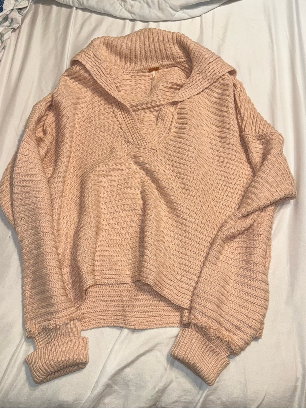 Free People Blush Pink V-Neck Ribbed Sweater